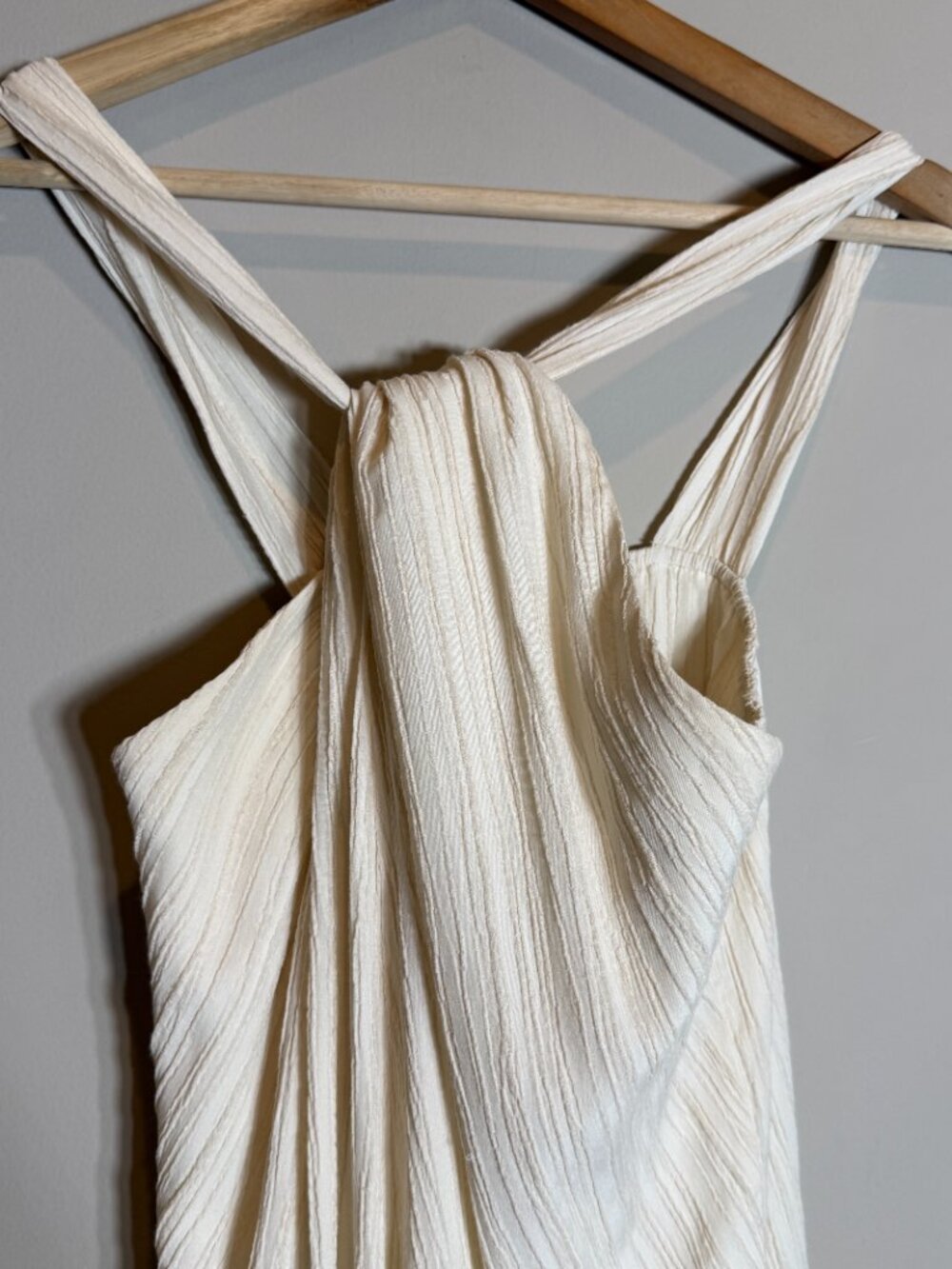 Commense Creamy Halter Long Maxi Dress Women's Small Ivory Textured Flowy Beach - Picture 8 of 15
